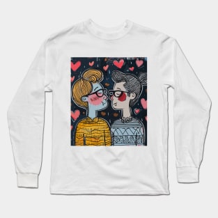 Nerd Couple 2024 Valentines Day Drawing Long Sleeve T-Shirt